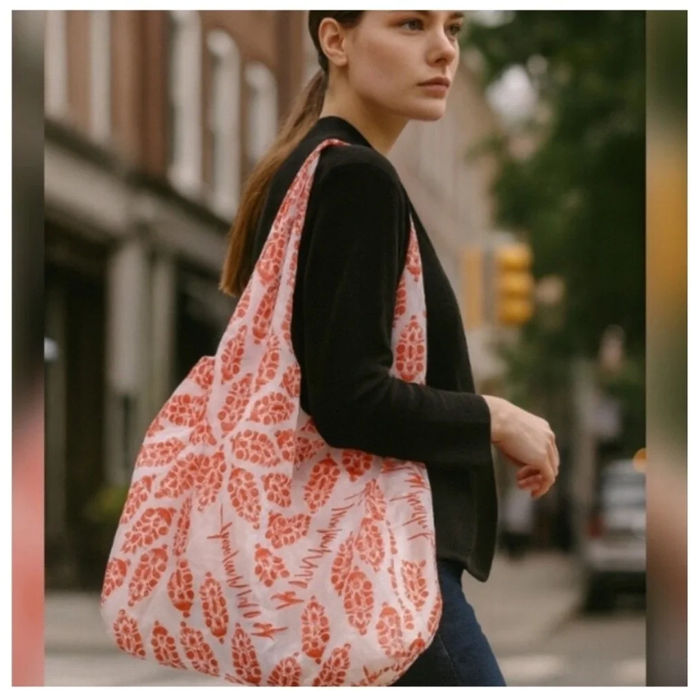 Free People Movement Tote Bag White Coral Floral Block Print Logo Sustainable